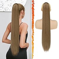 Vista 24 de BARSDAR Extensión de Cola de Caballo Corta y Recta - Extensiones de Cabello de Cola de Caballo Negra con Cordón de 16 Pulgadas para Mujeres