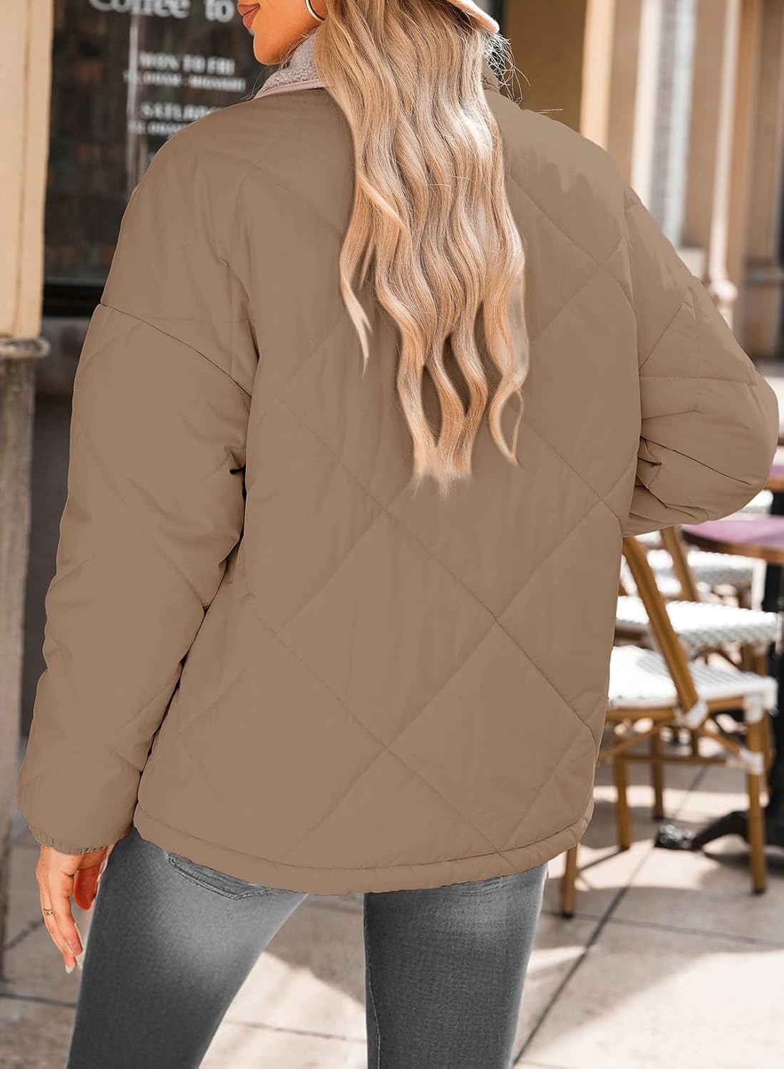 Dokotoo Women's Winter Casual Quilted Jackets Long Sleeve Button Down Puffer Jacket Padded Outerwear Coats - Image 3