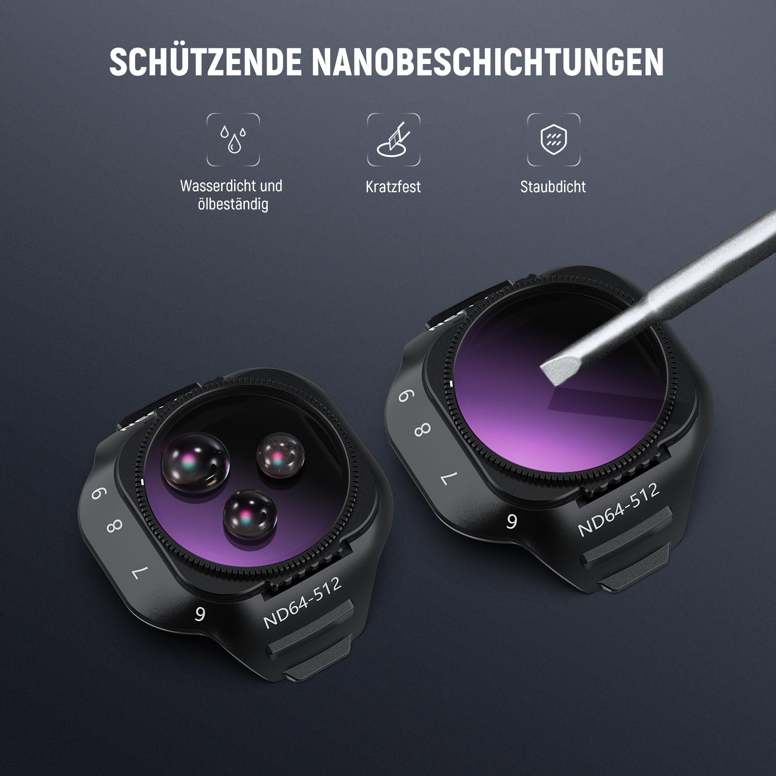 NEEWER Variabler ND Filter Kompatibel mit DJI Mini 5 Pro Drone Kamera, Snap On, Einstellbarer Graufilter (ND64-512, 6-9 Stop), Objektiv Filter aus mehrfach beschichtetem optischem Glas, Foto Zubehör