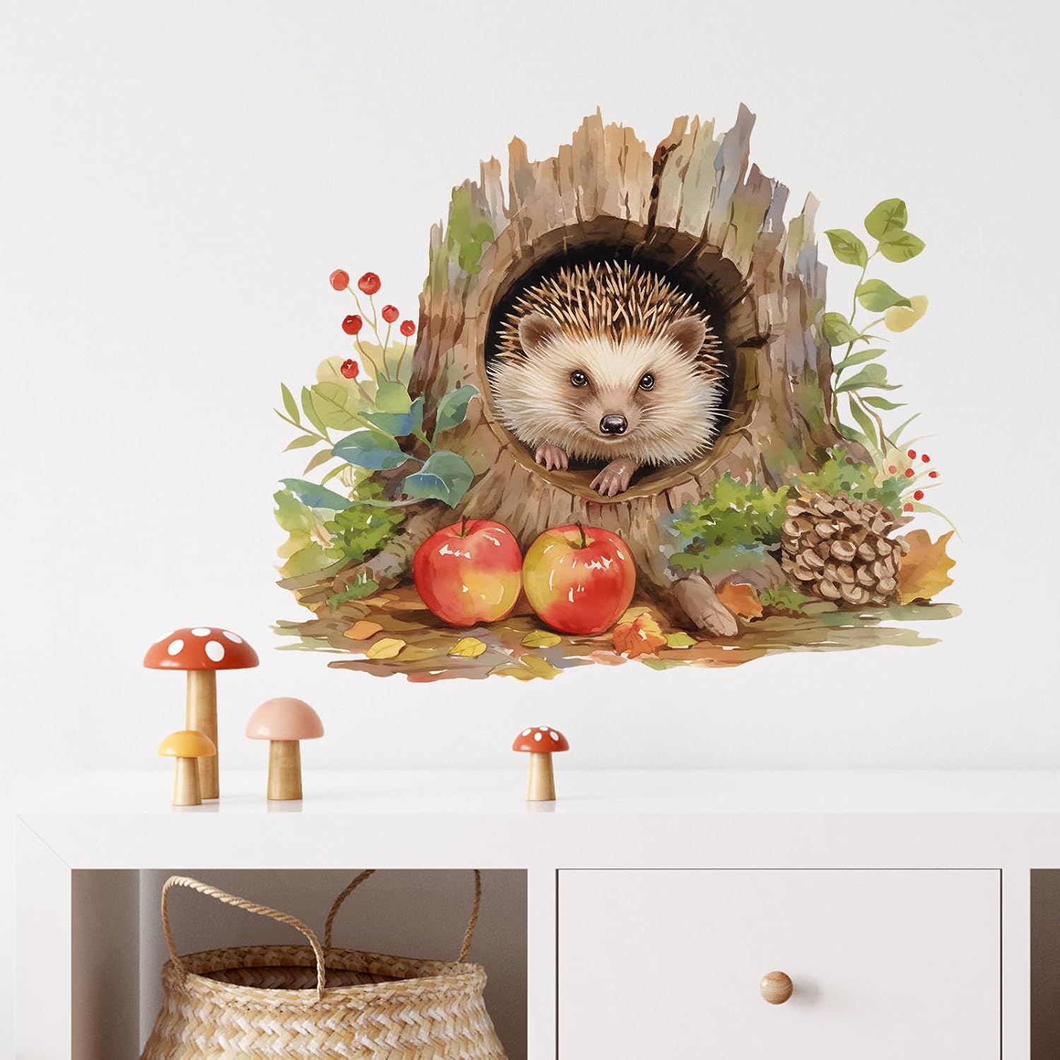 Cute Hedgehog in Tree Hole Wall Decal Nursery Animal Wall Sticker Removable Peel and Stick Wall Art Decor for Kid Baby Classroom Preschool Living Room Playroom Bedroom School