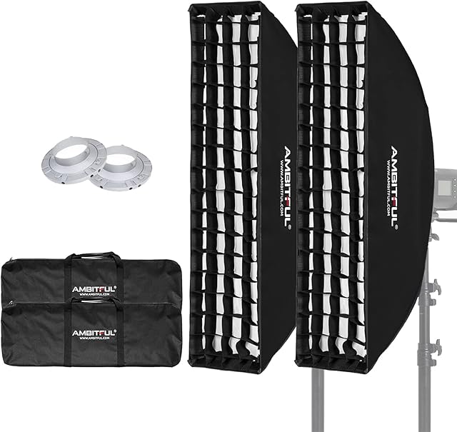 AMBITFUL 9" x 35"/ 22 x 90cm Honeycomb Grid Softbox, Bowens Mount Softbox Compatible Studio Flash Strobe Lighting MS300 SK400II AD600 AD400Pro VL150II VL300II SL-60W SL150III SZ200Bi (FW 22x90 2PCS)