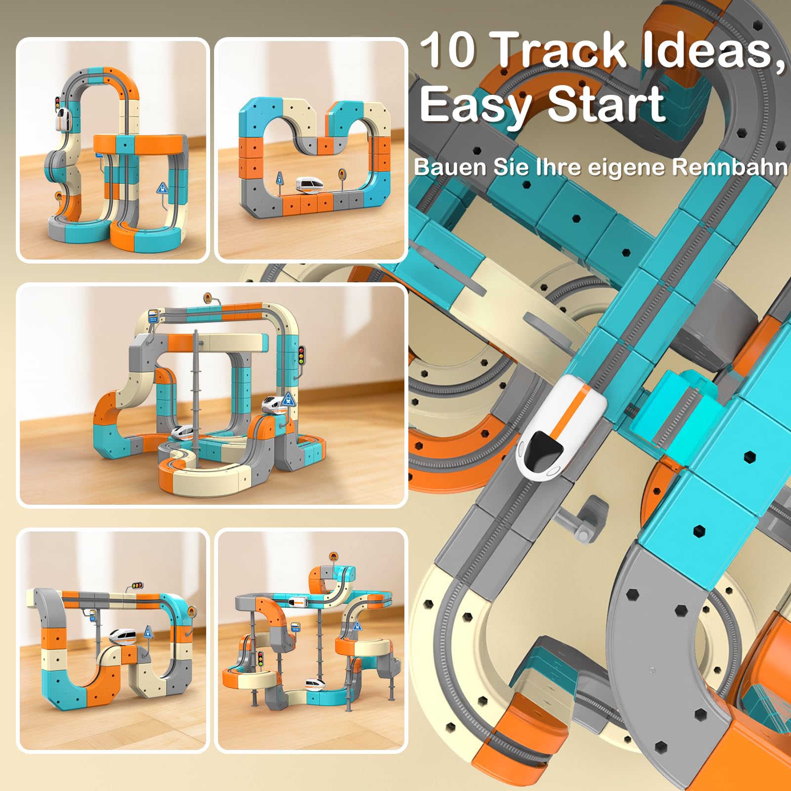 Clickrail Electric Train Set Flexible Race Track 124PCS – Cube Track Block Zug mit Schwerkraftdefying 3D-Layouts, Zahnradschiene Blöcke & Motorisiertem Zug, Toy Gifts für Kinde(124)
