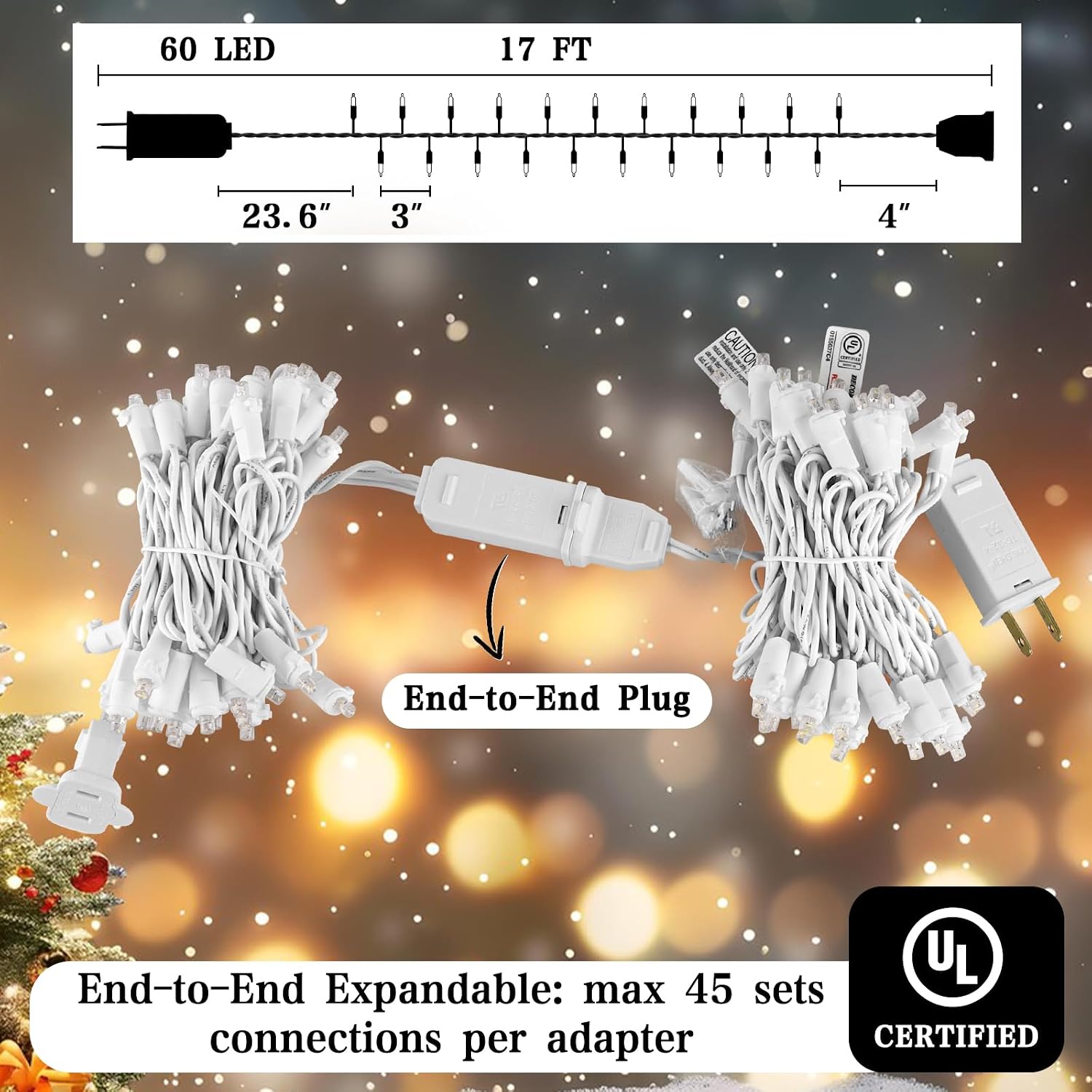 Boltigen Soft Twinkle Christmas Lights, 60 LED Clear Warm White Mini String Lights, 5mm Wide Angle Slow Glow UL Certified 17 FT, Connectable for Indoor Outdoor Christmas Decoration