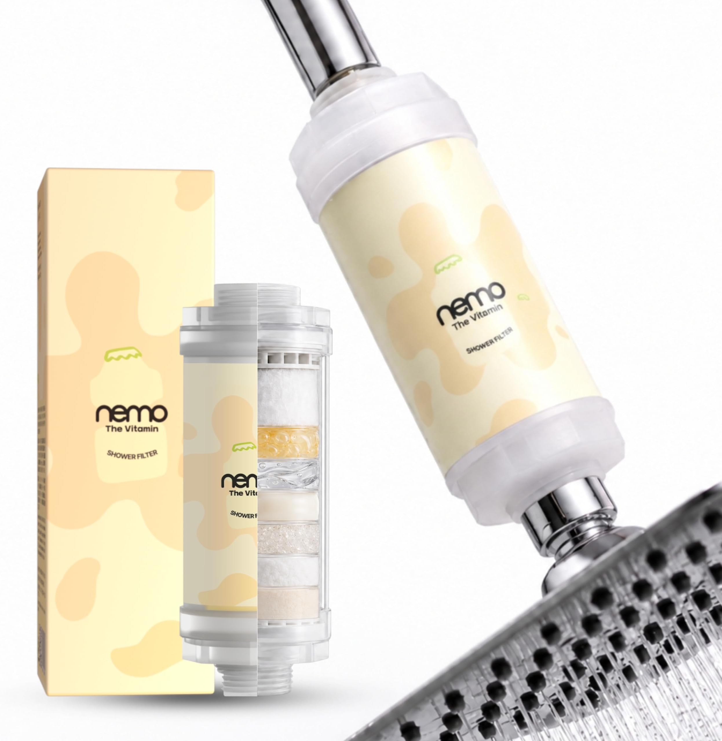 NEMO Vitamin Shower Filter | Korean Skin & Hair Glow | Made in South Korea | Vitamin C + Glycerin Enriched | For Soft, Glowing Skin and Smoother Hair | Spa Yogurt Fragrance by CPL Aromas UK