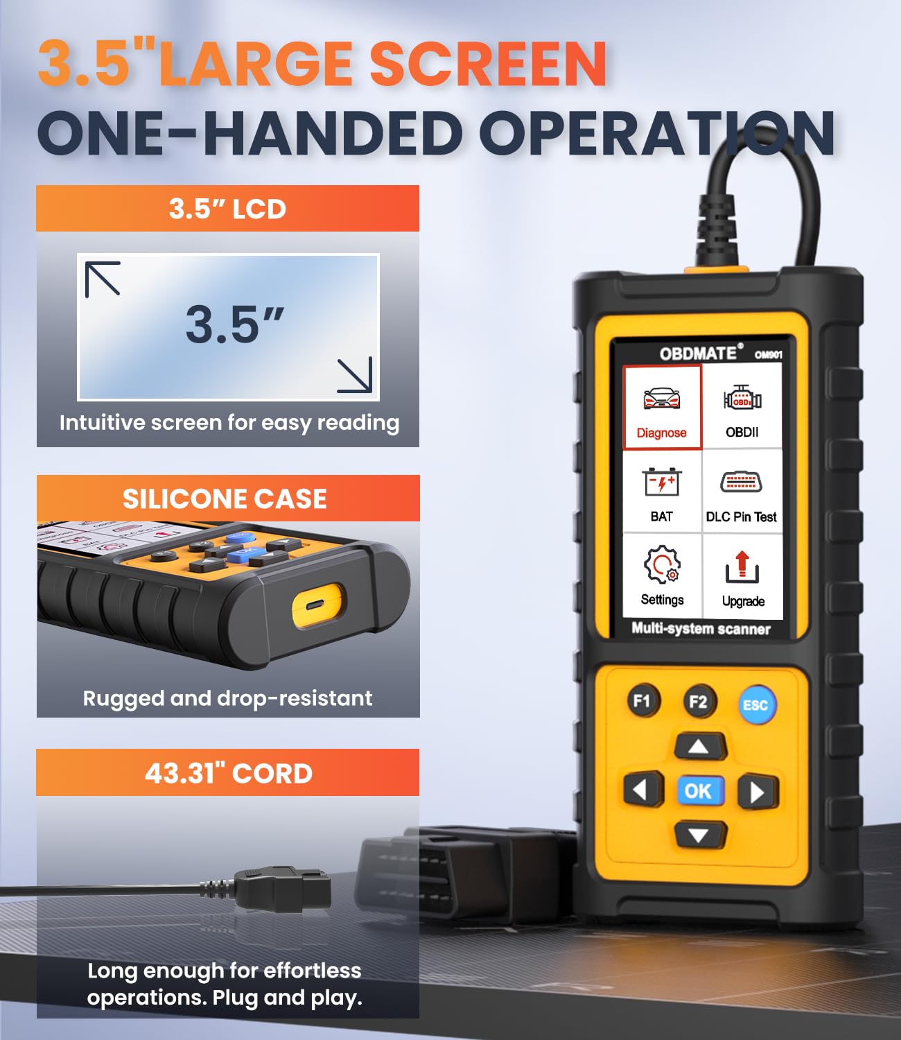 Skaner OBD2 z transmisją ABS SRS, resetowanie świateł awaryjnych | sprawdź czytnik kodów silnika z pełnymi funkcjami OBDII | Test pinów DLC | Kontrola napięcia akumulatora, narzędzie