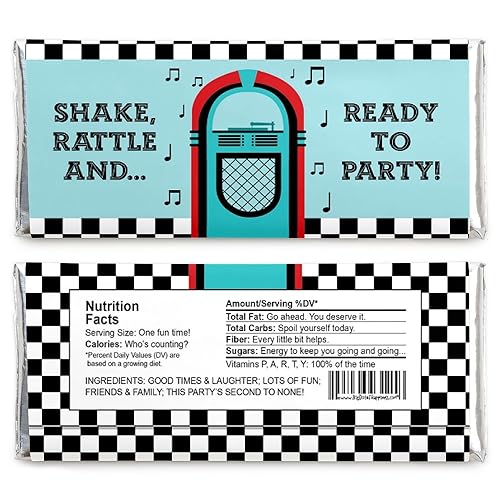 Miniatura 2 de 50's Sock HopCandy Bar Wrapper 1950s ROCK N ROLL Party FavorsJuego de 24
