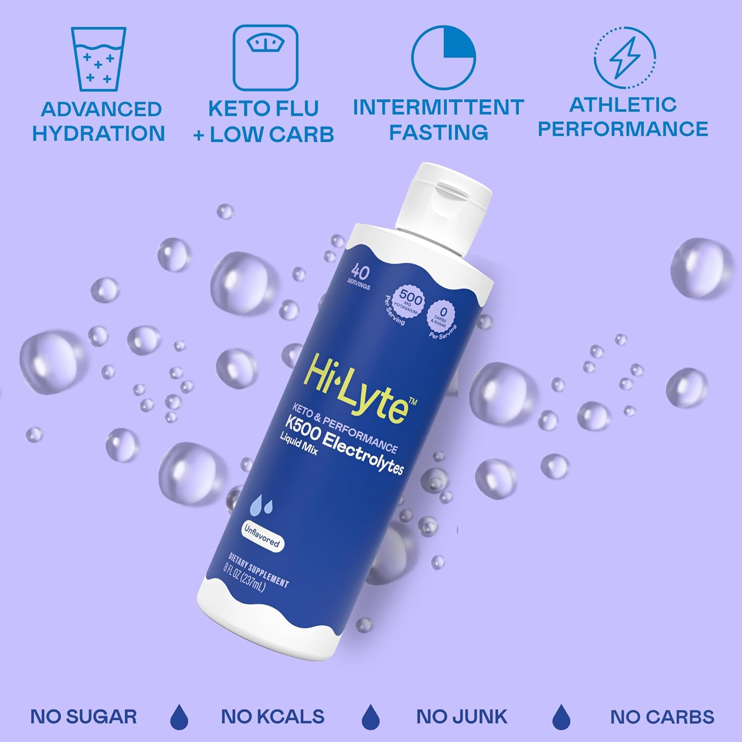 Hi-Lyte K500 Unflavored Electrolytes Liquid Mix – High Potassium Concentrate for Keto, Fasting & Performance – 40 Servings