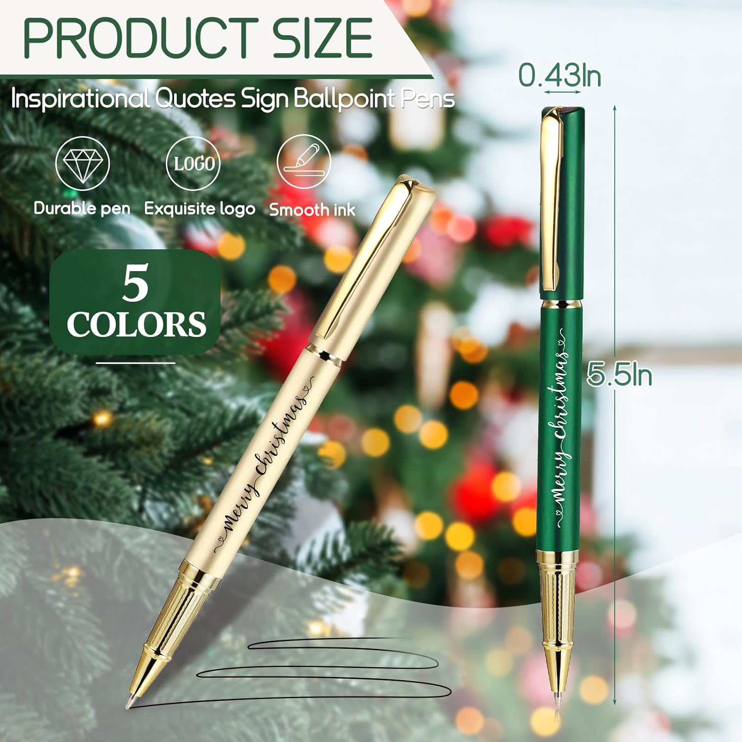 Honoson 10 Pcs Christmas Pens Bulk Thank You Employees Gifts Merry Christmas Sign Gel Holiday Pens Bulk for Adults Coworker Party Teacher Nurse Team School Office Home Supplies
