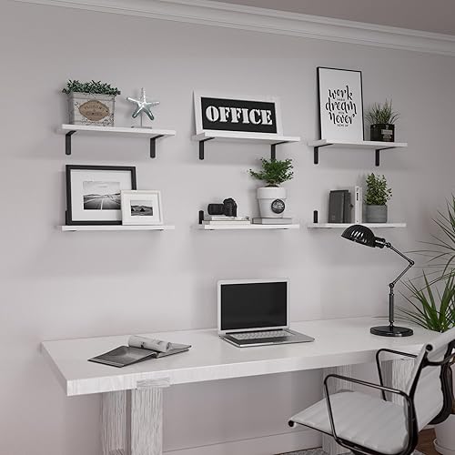 Miniatura 7 de WOPITUES Juego de 6 estantes flotantes, estantes rústicos de madera para decoración de pared, estantes de baño, estantes de libros para sala de