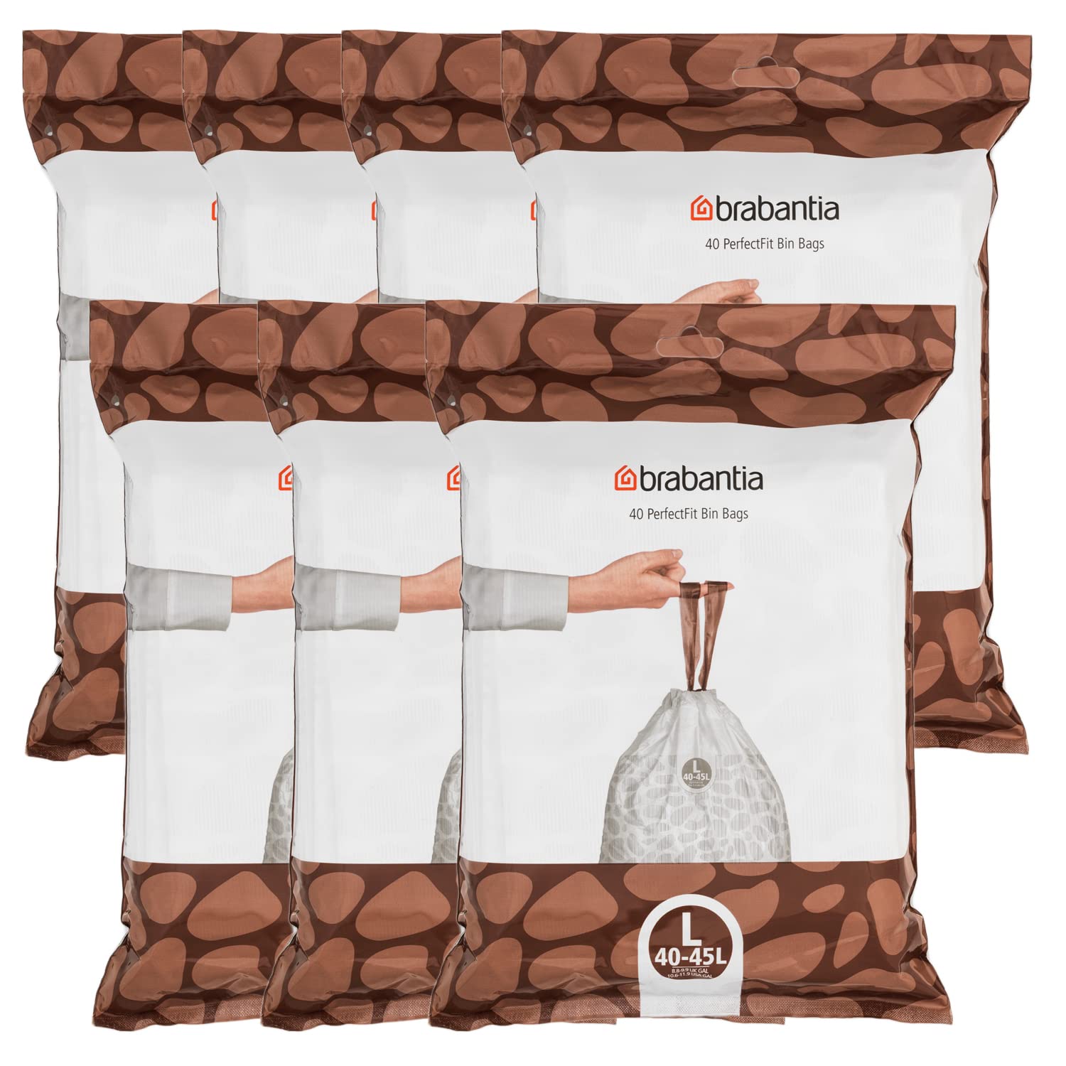 BrabantiaPerfectFit Bin Liners Dispenser Pack 45 Litres (Coding L), 7 Dispenser Packs of 40 Bin Liners Each