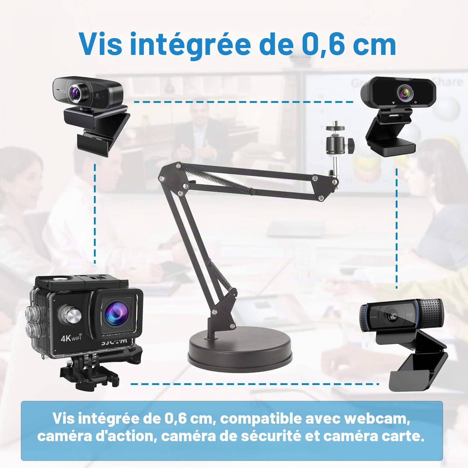 Support de Webcam, Support de Bras de 22 Pouces avec Base, Compatible avec la Webcam C925e C922x C922 C930e C930 C920 C615, Hero 8/7/6/5, Ultra/Pro/Pro 2 / Pro 3/Brio 4K