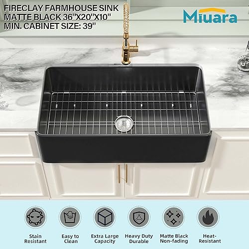 Miniatura 2 de Fregadero de Granja Negro de 36 Pulgadas - Fregadero de Cocina Extra Grande con Delantal Frontal de Montaje Inferior Reversible 36"x20"x10
