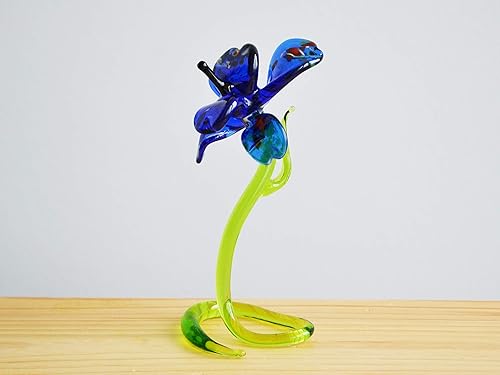Miniatura 3 de Blue Glass Orchid Flower Figurine Blown Orchid Flower Sculpture Art Glass Statue Flower Gift for Mom Flower Decoration