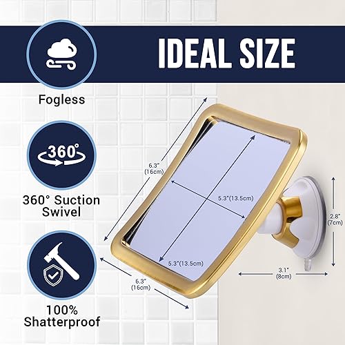 Miniatura 28 de Mirrorvana espejo de regadera antiniebla con ventosa, 6.3 נ6.3 pulgadas Transparente