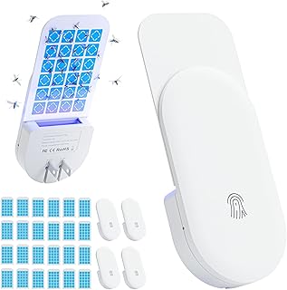 Flying Insect Trap, 2 in 1 Indoor Plug-in Fruit Fly Trap, 4 Trap White and 24 Glue Cards, Fruit Fly Traps for Gnat, Moth, Mosquito, Suitable for Every Part of The Home