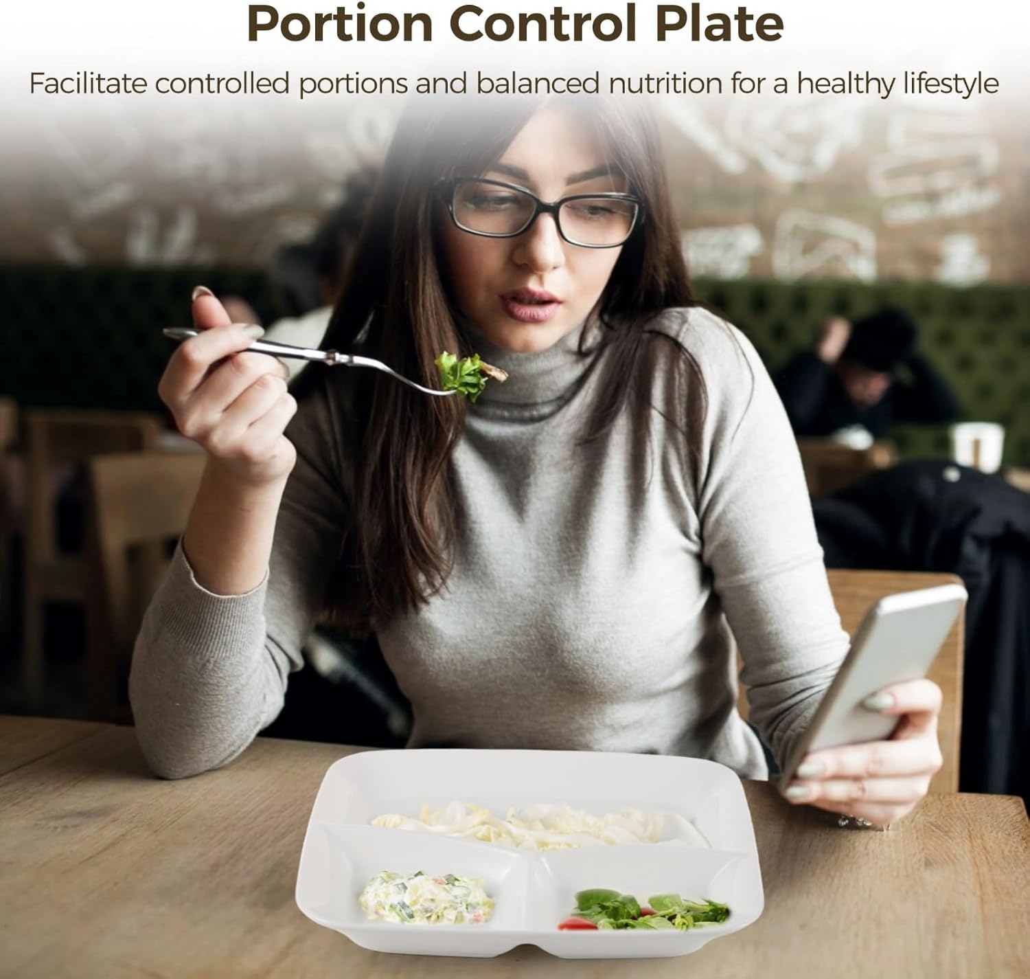 OMISTAR 2 Pcs Portion Control Plates, 10" Ceramic Divided Plates for Adults, Rectangles Porcelain Dinner Diet Plate, White Ceramic Plate for Balanced Meals, Diabetes and Weight Loss Diet - Image 3