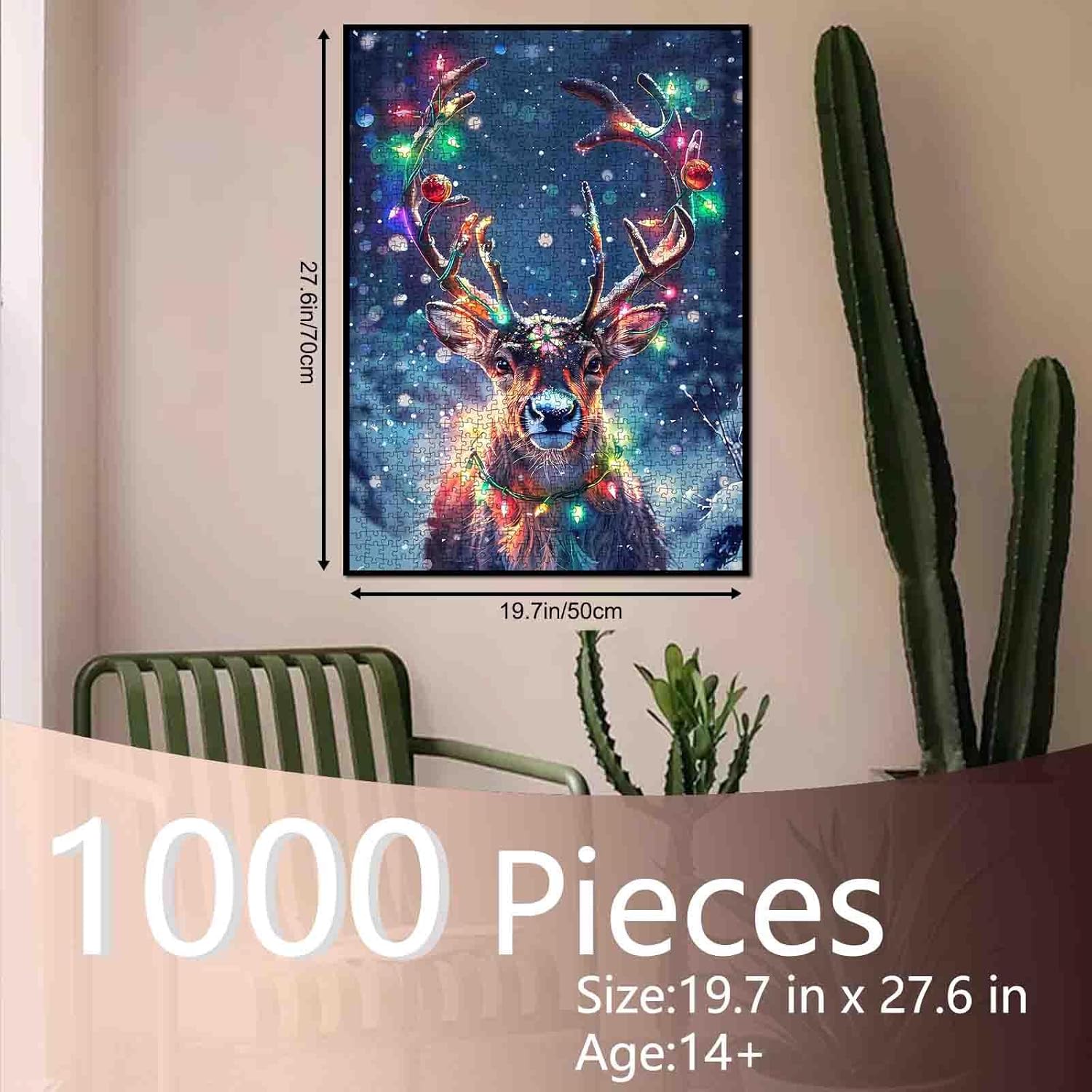 Tucocoo Reindeer Christmas Jigsaw Puzzle 1000 Pieces Puzzles for Adults, Colored Lights Forest Winter Art Puzzles for Challenging Family Activity Games DIY Craft Puzzle for Home Decor Gifts
