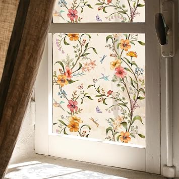 Privacy Window Film Stained Glass Window Film Non-Adhesive Frosted Glass Film Decorative Static Cling Window Film for Home UV Blocking/Privacy/Heat Insulation 17.7"x39.5"