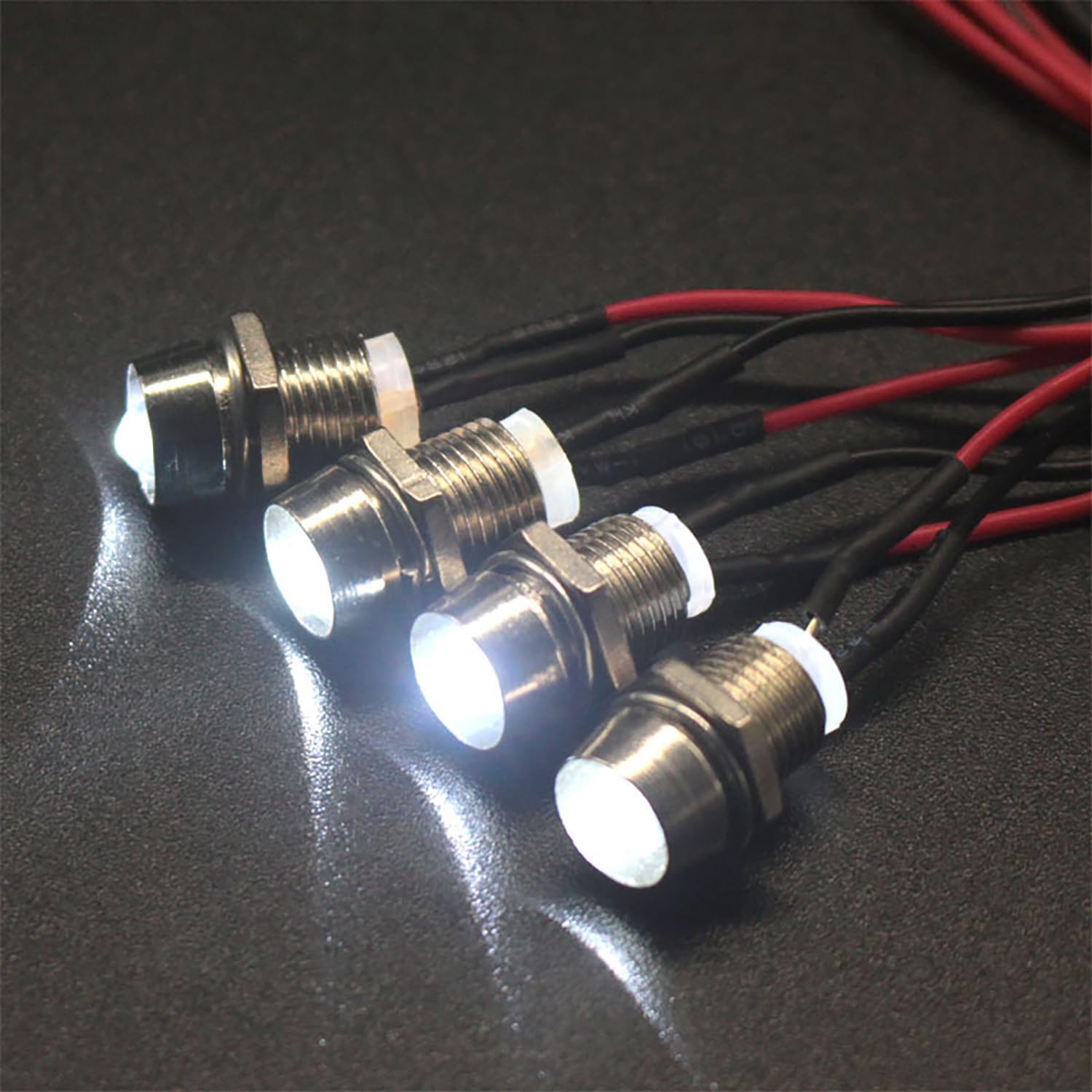 RC LED Light Kit,KINGCOO RC Car Headlight Taillight LED Light Bright Spotlight Roof Lamp for 1/10 1/8 1/12 1/18 RC Crawler Drift Car Truck DIY Parts Retrofit Accessories (White, 4LED)