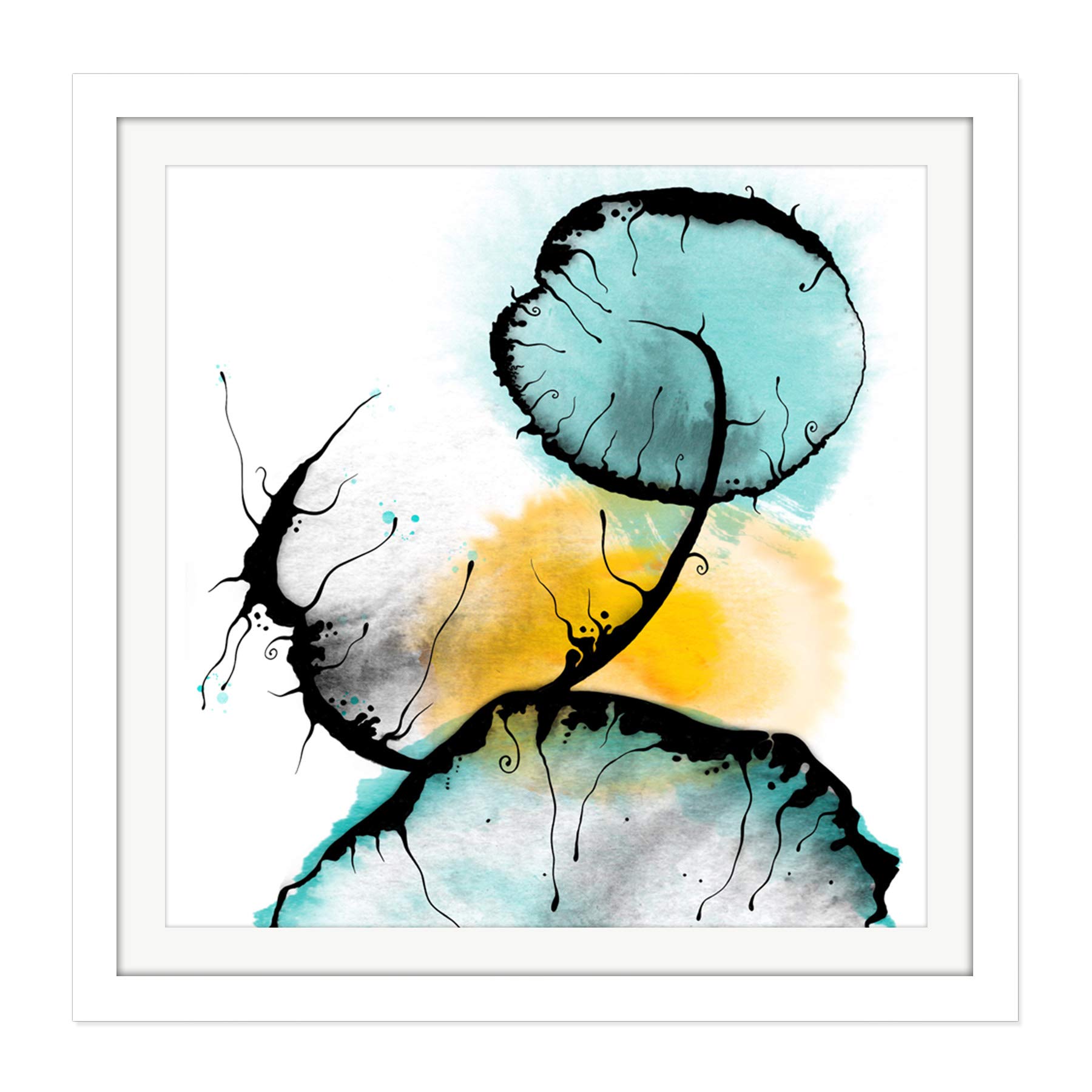Artery8 Abstract Sunset Horizon Shapes Painting Square Wooden Framed Wall Art Print Picture 16X16 Inch