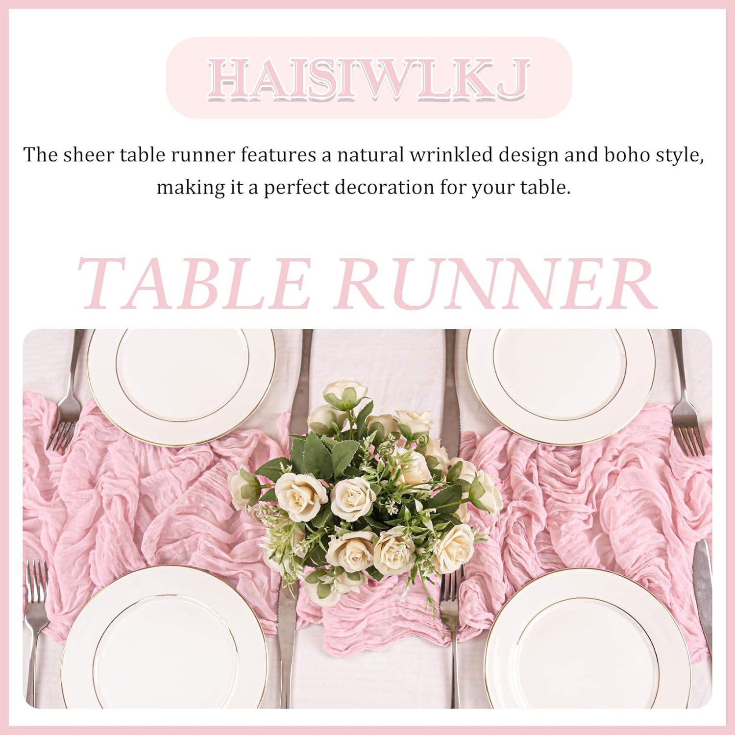 4 Pack 120 Inch Pink Cheesecloth Table Runner Boho Rustic Gauze Sheer Romantic 10 FT Long Cheese Cloth Table Runner for Bridal Baby Shower Wedding Party Birthday Holiday Home Easter Decor - Image 4