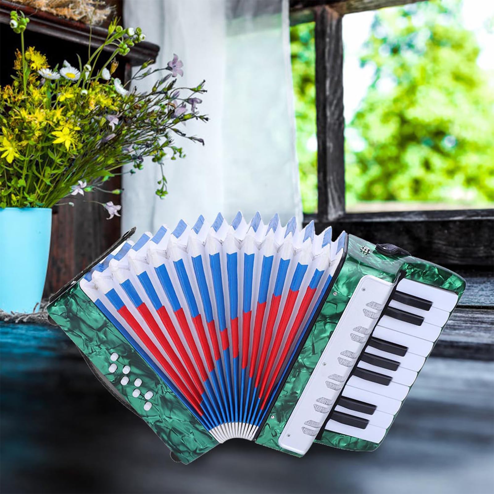 17 Keys 8 Bass Piano Aordion, Beginner Aordion, Professional Children's Aordion for Performance, Practice(Green)