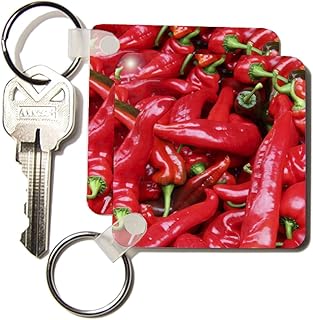 3dRose Red Hot Peppers - chili, chili pepper, chilli, chilli peppers, pepper, peppers, red - Key Chains, 2.25 x 2.25 inches, set of 2 (kc_46856_1)