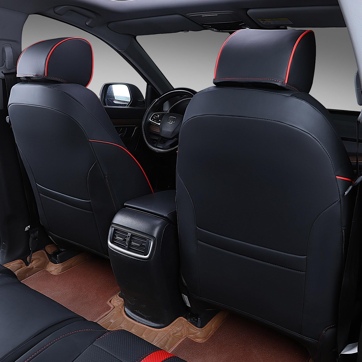 PTYYDS Seat Covers Compatible with 2017-2022 CRV Full Set Seat Protector Accessories(Fit 2017-2022 CRV,Full Set,Black with Red Carbon Fiber)