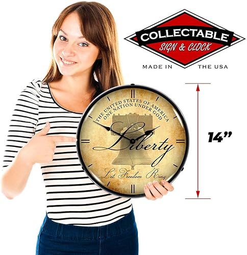 Miniatura 3 de Liberty Bell - Reloj de pared LED, retro, vintage, iluminado, 14 pulgadas