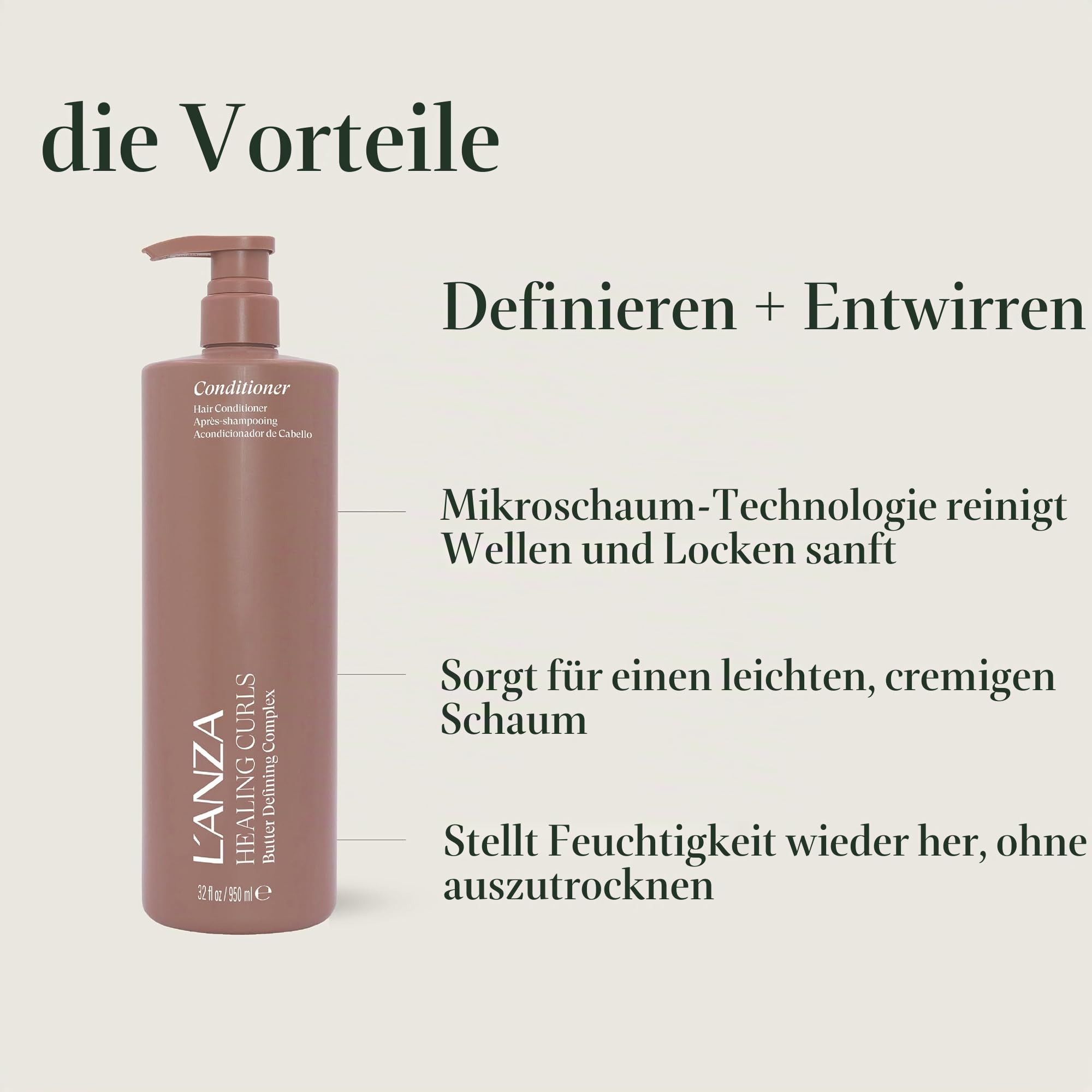 L'ANZA Pflegeconditioner für Locken - Feuchtigkeitsspendender Spülung für geschmeidige Locken, ohne Sulfate und ohne Parabene (950 ml)