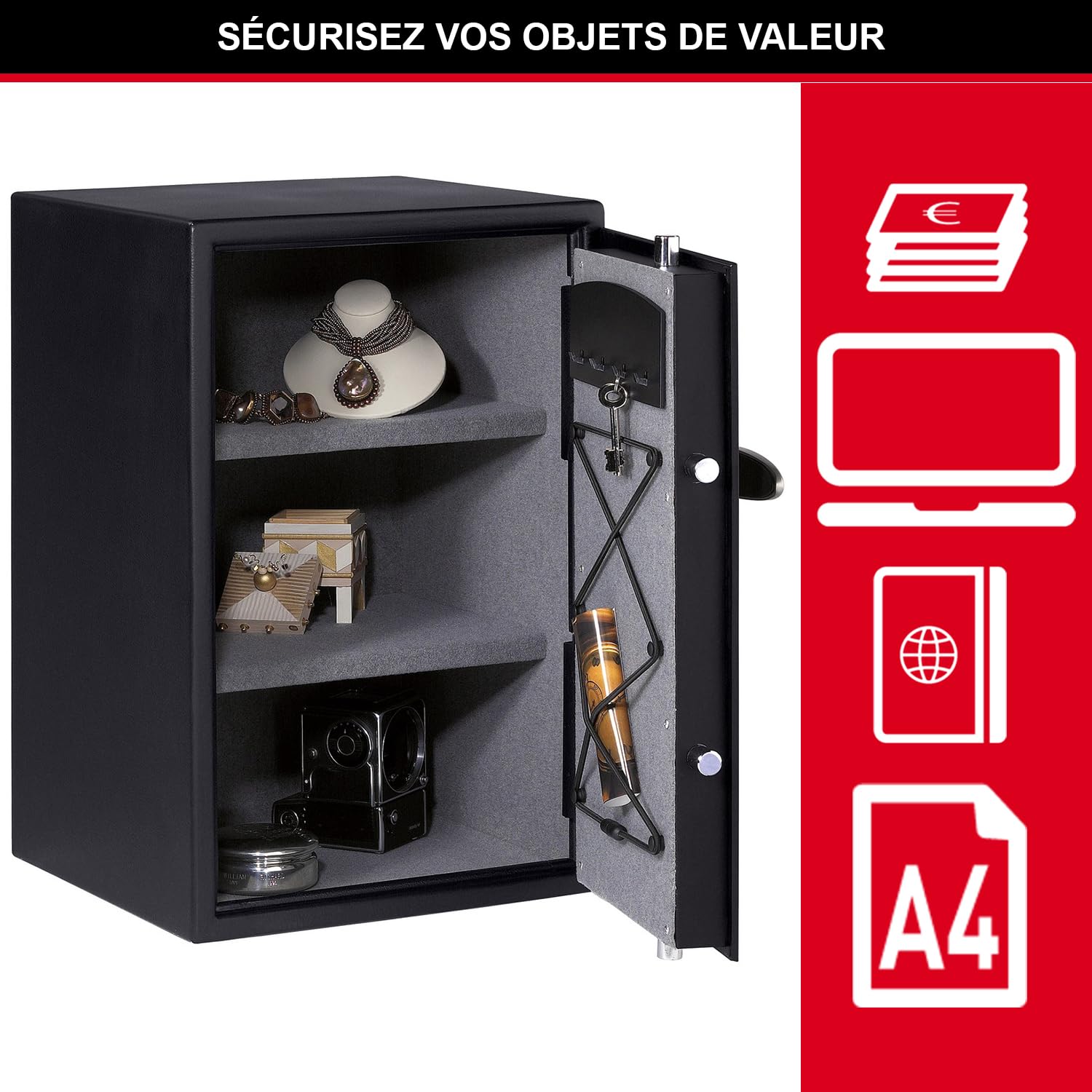 Master Lock Coffre Fort Haute Securité Grande Capacité, Combinaison Electronique, 61,7 L, 61 x 39 x 41 cm