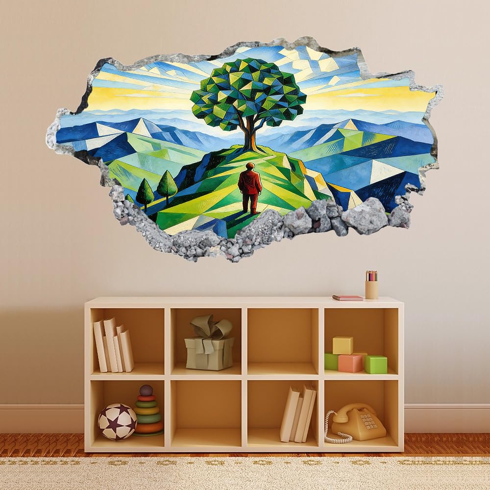 Decorazione da parete 3D, Susa Tattoo Smashed Art Decalcomanie per poster rimovibili, Paesaggio Geometrico Decalcomanie in vinile Decorazioni per la casa Camera dei Nursery Decor