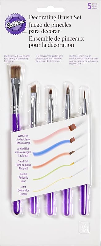 Wilton 5-Piece Decorating Brush Set, Synthetic Bristles | Food-Safe Synthetic Bristle Brushes for Dusting Edible Glitter, Luster Dust & Painting Edible Color on Cakes & Treats