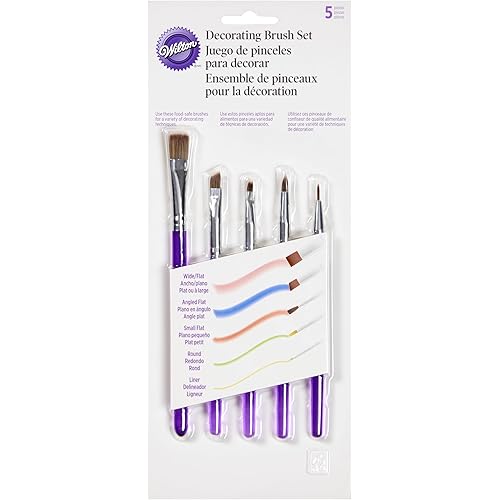 Wilton 5-Piece Decorating Brush Set - Food Safe Decorating Brushes for Dusting Edible Glitter and Painting with Edible Color on Treats, Synthetic Bristles
