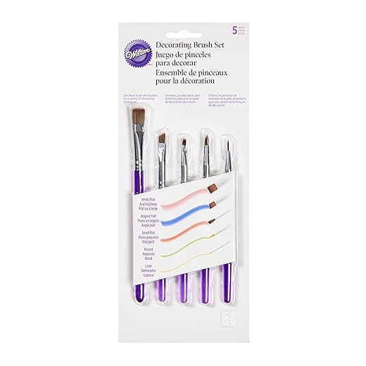 Wilton 5-Piece Decorating Brush Set - Food Safe Decorating Brushes for Dusting Edible Glitter and Painting with Edible Color on Treats, Synthetic Bristles