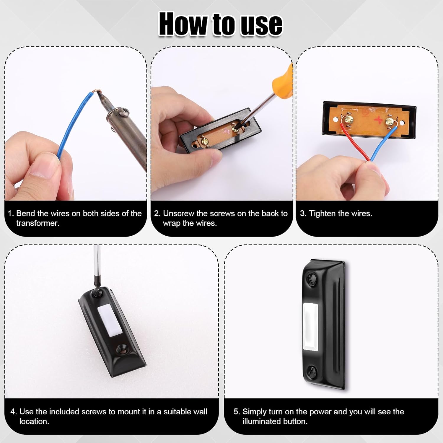 Lighted Doorbell Push Button, Metal Door Bell Button Wired with Screws Wall Mounted Doorbell Switch Door Chime Button Doorbell Button Replacement for Most Doorbell Door Chime (black)