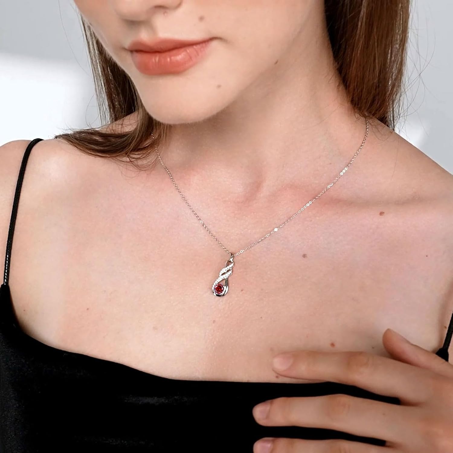 Birthstone Necklaces for Women 925 Sterling Silver Infinity Pendant Created Gemstone Jewelry for Her, 16"+2" - Image 2