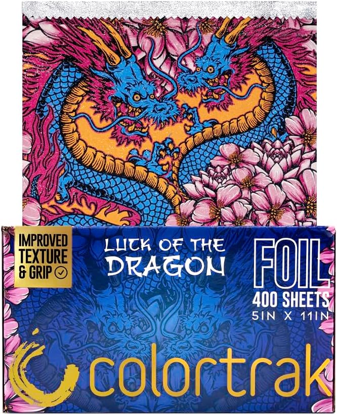 ColortrakLuck of the Dragon Pop-up Foil W/Dispenser (400 Count), Pre-cut Sheets, Non-Slip Embossed Texture, 5" x 10.75" Sheets for Hair Foil Coloring and Highlighting Sheet Applications