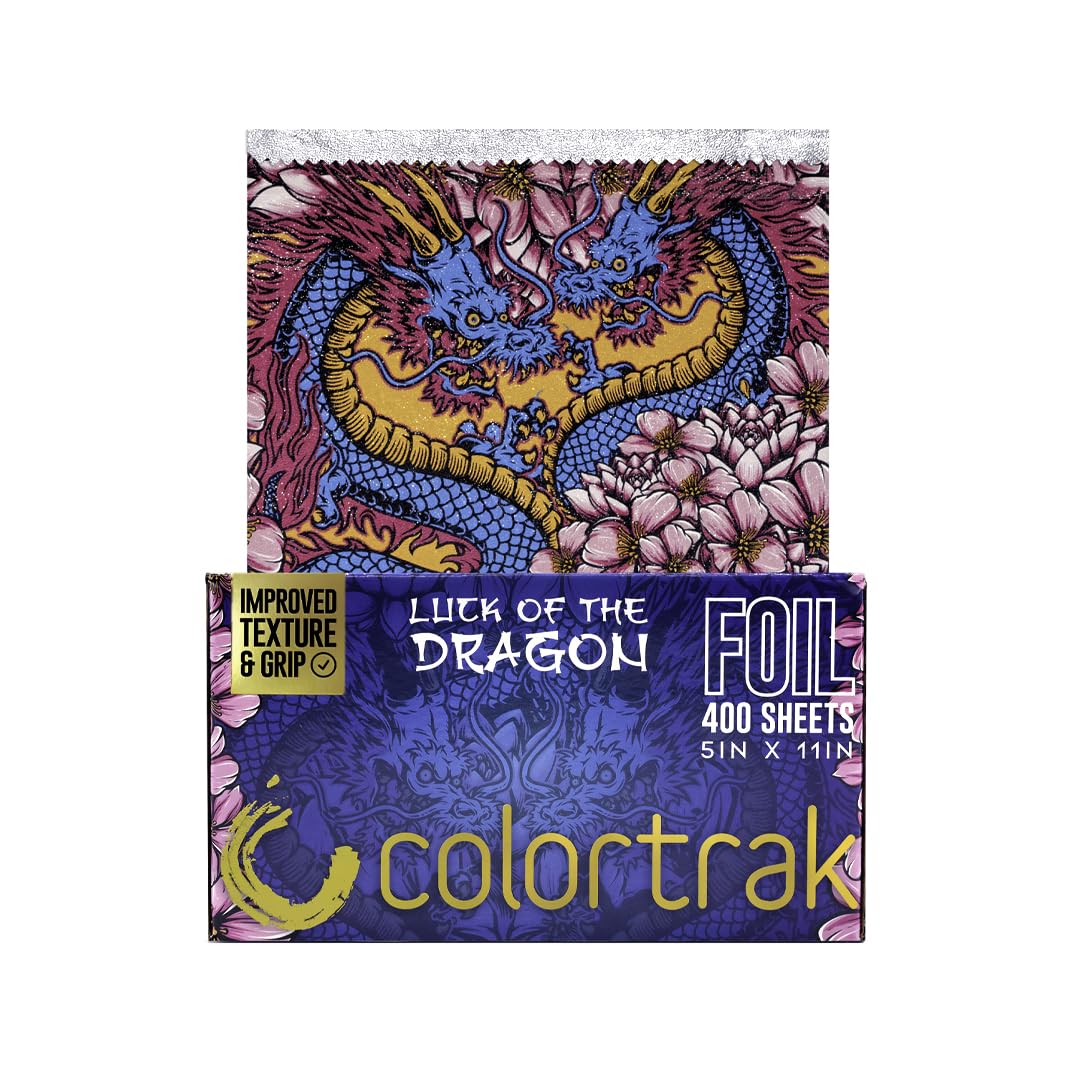 ColortrakLuck of the Dragon Pop-up Foil W/Dispenser (400 Count), Pre-cut Sheets, Non-Slip Embossed Texture, 5" x 10.75" Sheets for Hair Foil Coloring and Highlighting Sheet Applications