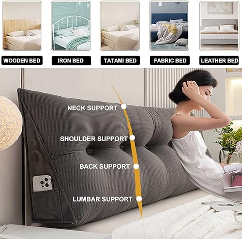 Miniatura 3 de Cojín triangular grande para cabecero de lectura, almohada para reposo en cama, respaldo triangular, respaldo de forro polar, soporte de