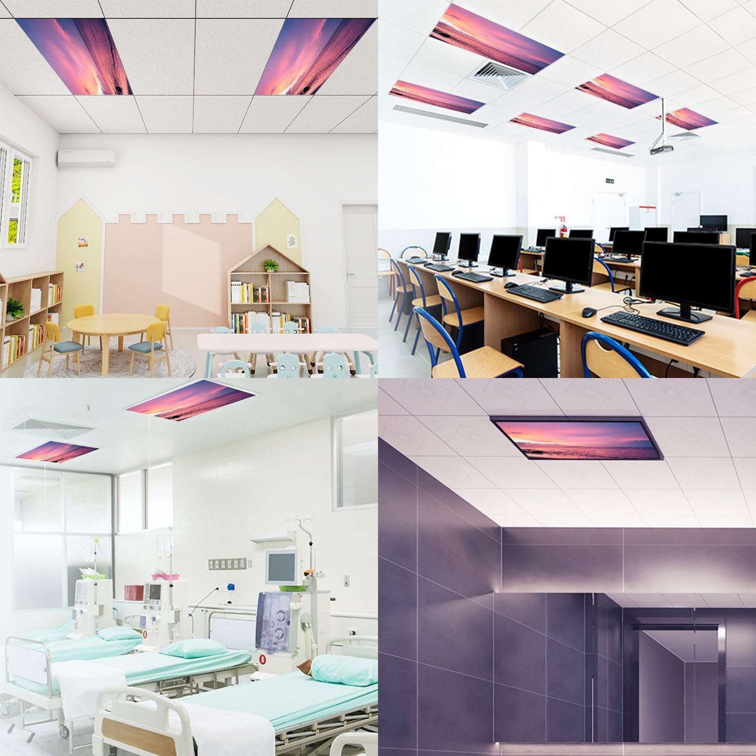 Fluorescent Light Covers for Ceiling Lights Amazing Colorful Sunset Beach Easy to Install Magnetic Light Filter for Classroom Office Hospitals School Home Decor