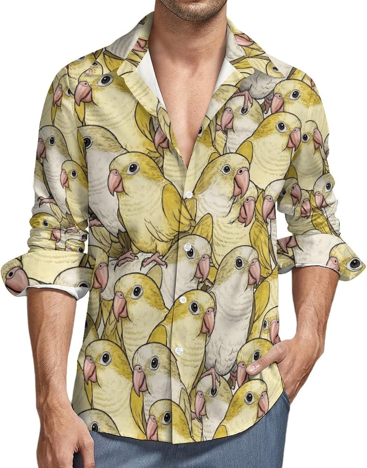 Men's Long Sleeve Shirts Button Down Shirt Business Casual Dress V Neck Loose Tops with Pocket