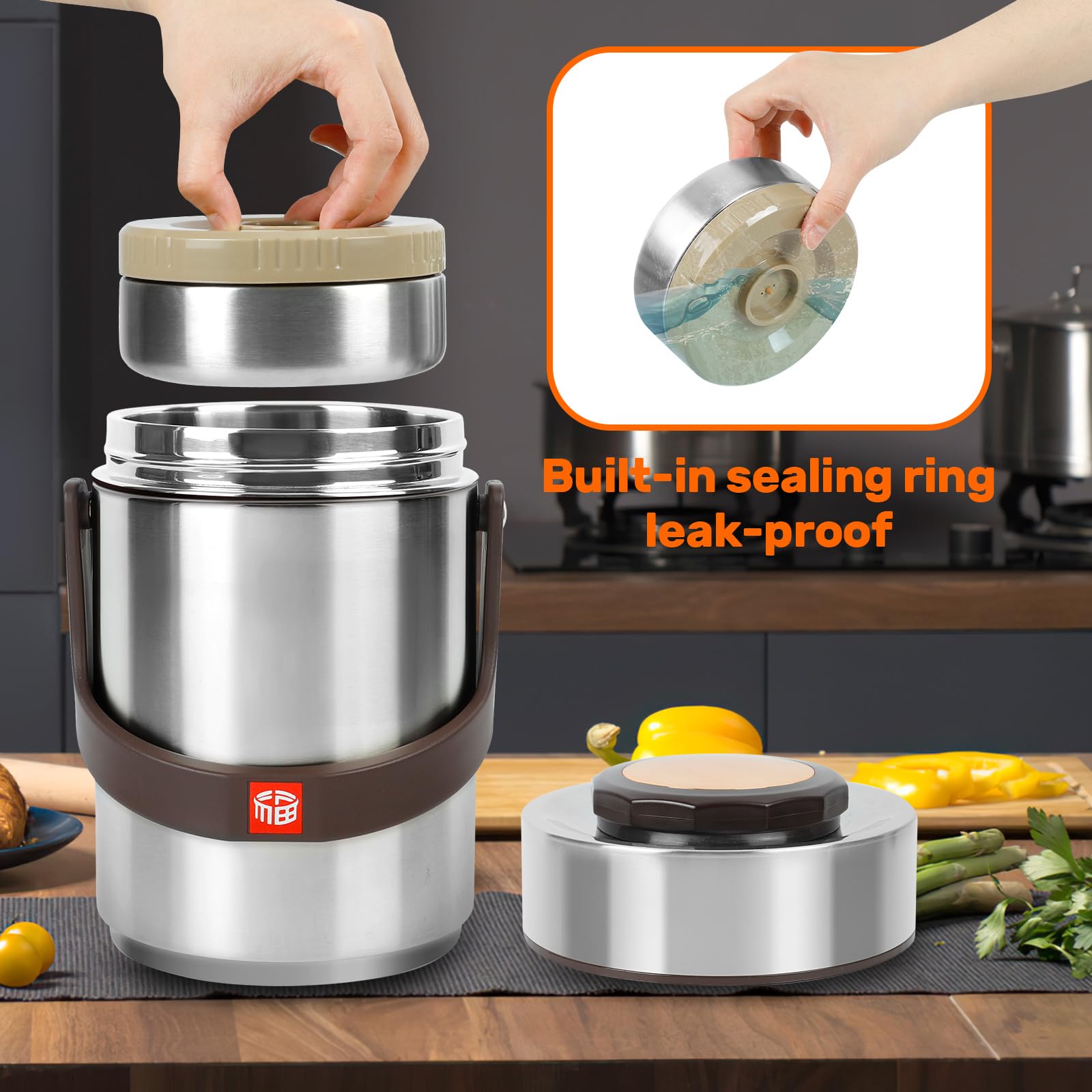 Termo para comida caliente y sopa, 67 onzas, contenedor de alimentos apilable, sellado de 3 capas con bolsa de almuerzo, ideal para comidas diarias de oficina, almuerzos escolares y cenas al aire