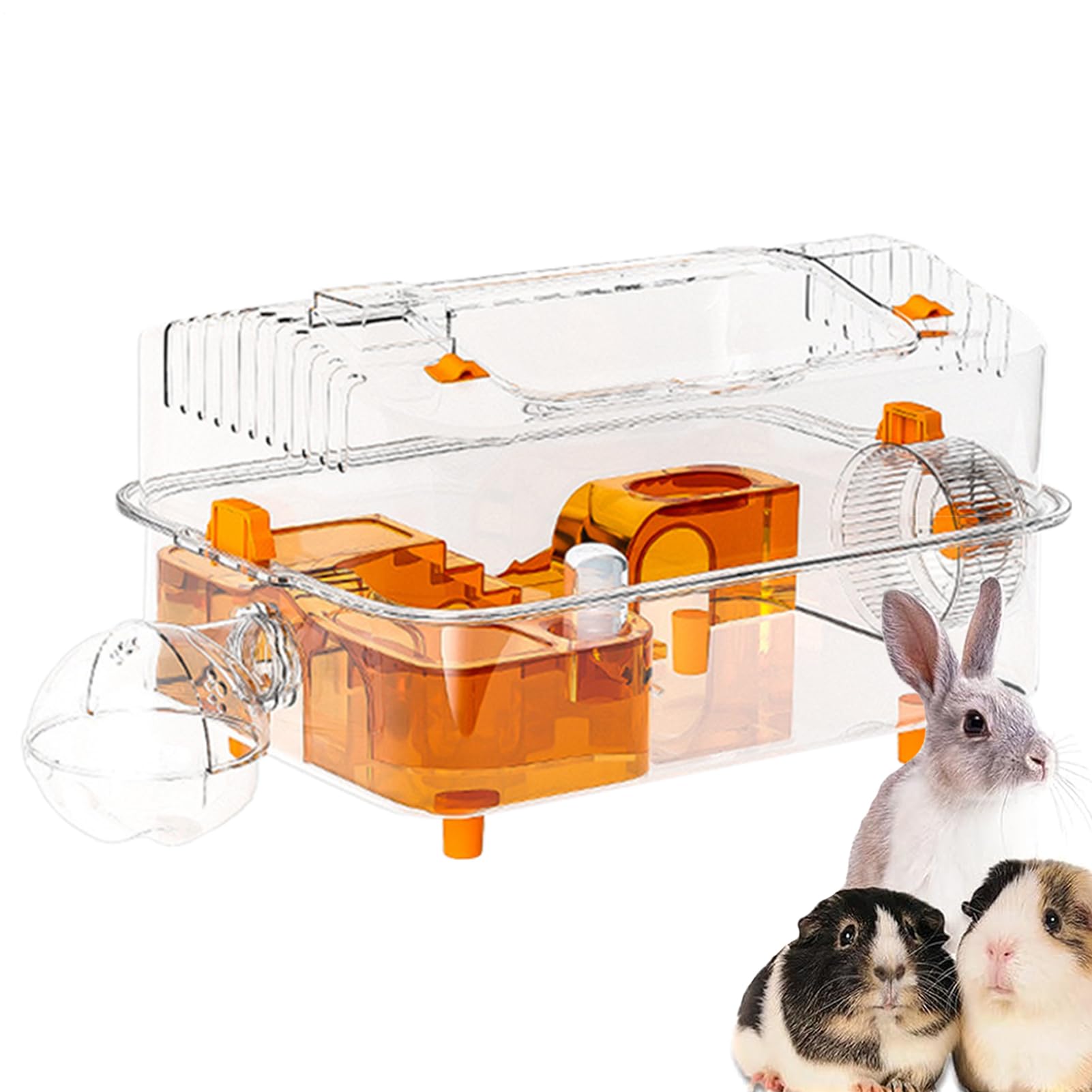Jaula para Hámster con Bebedero y Juguetes Transparentes | Jaula Transparente Para Mascotas Pequeñas Para Hámster Sirio Ratón Conejo Enano Hogar Interior Juego Descanso Alimentación