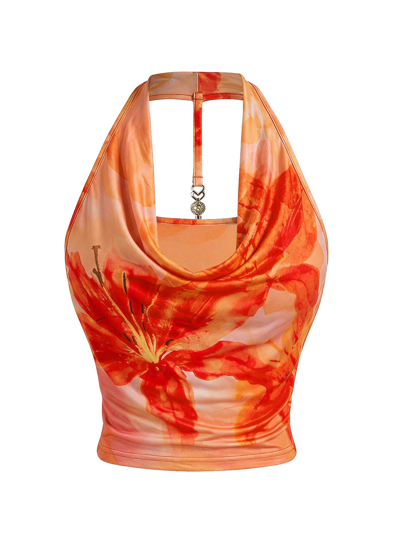 Milumia Women Cowl Neck Halter Tops Y2k Going Out Crop Top Backless Tanks