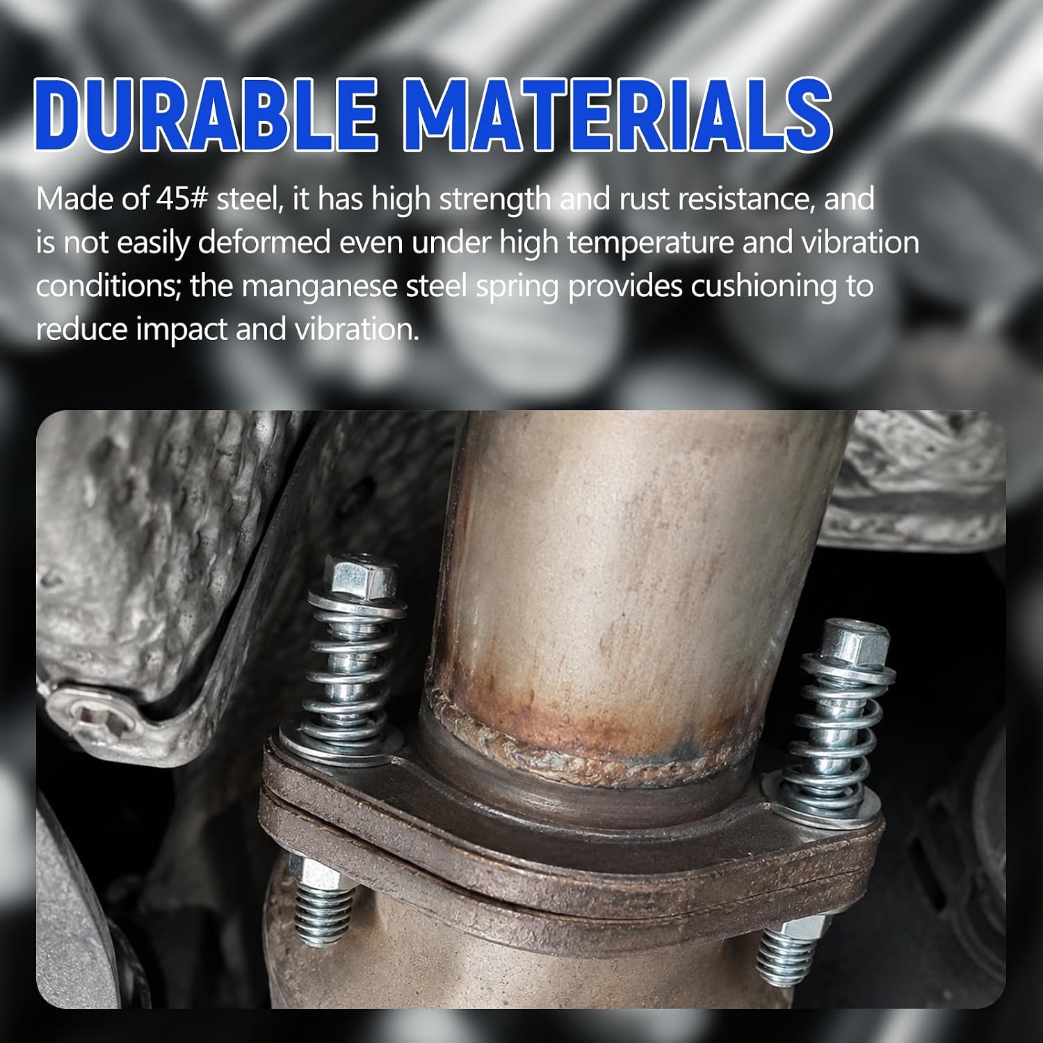 2 PCS M10x1.25 Exhaust Manifold Bolts, Flange Bolts & Nuts Replacement with Springs Washers, Heavy Duty Muffler Repair Kit for Exhaust Manifold Gasket Reduce Vibration