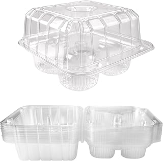 40 Pack 4-Compartment Clear Plastic Cupcake Boxes, 4-Cavity Cupcake Holders, Clear Cupcake Containers (20)