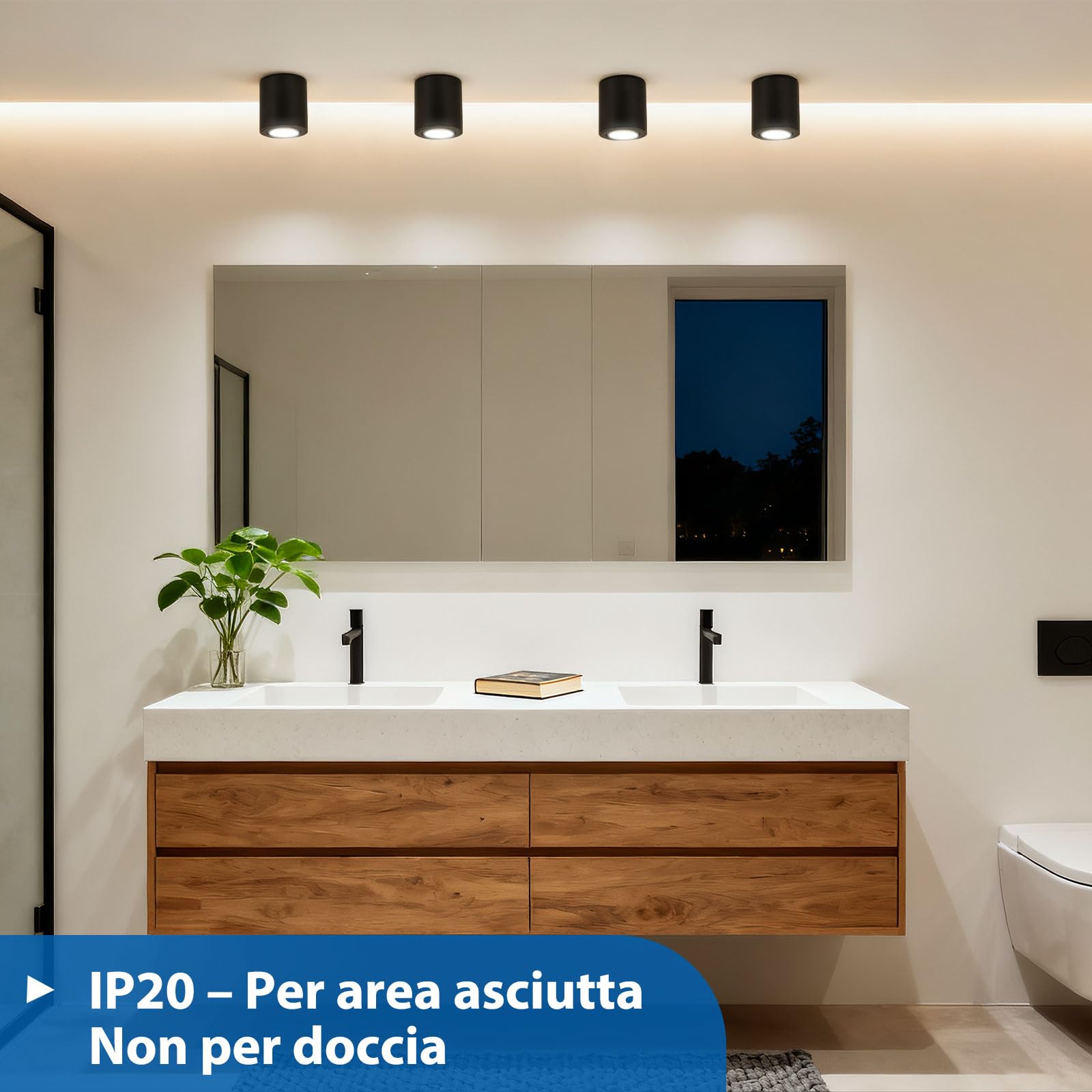 6 Pezzi Faretti Neri Led Plafoniera da Soffitto Luce Cucina Corridoio Spotlight, 3 Tonalità a Scelta 3000K / 4000K / 6000K, Luci Per Corridoio Interno, Faretto Gu10 6.5W 230V 550LM, Interni Bagno