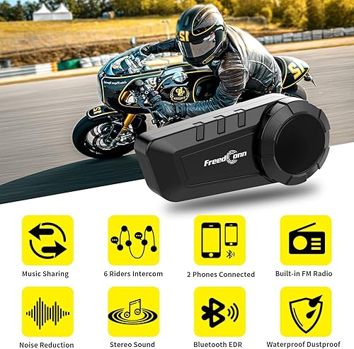 Miniatura 2 de FreedConn Auriculares Bluetooth para motocicleta KY PRO - Sistemas de comunicación de motocicleta Bluetooth 5.0 3,937.0 ft 6 Riders Bluetooth cascos