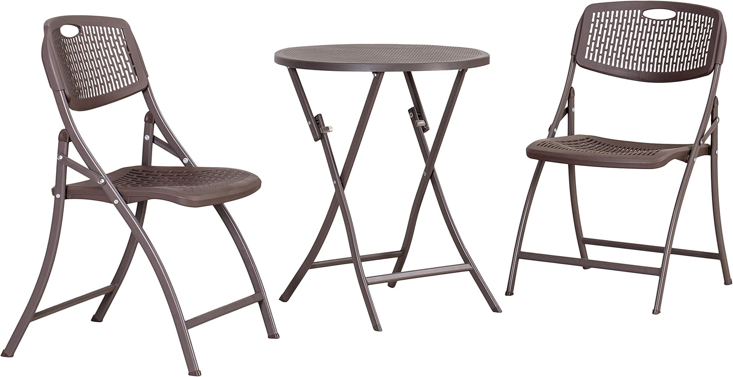 Amazon Basics 3-Piece Foldable Plastic Round Patio Bistro Dining Set, Dark Brown